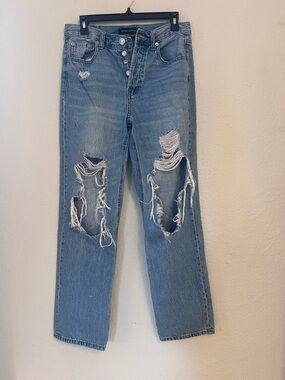 Aeropostale Light Blue Distressed Straight Leg Jeans